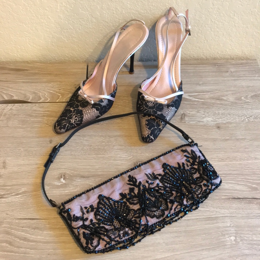 Vintage Valentino silk and lace evening heel